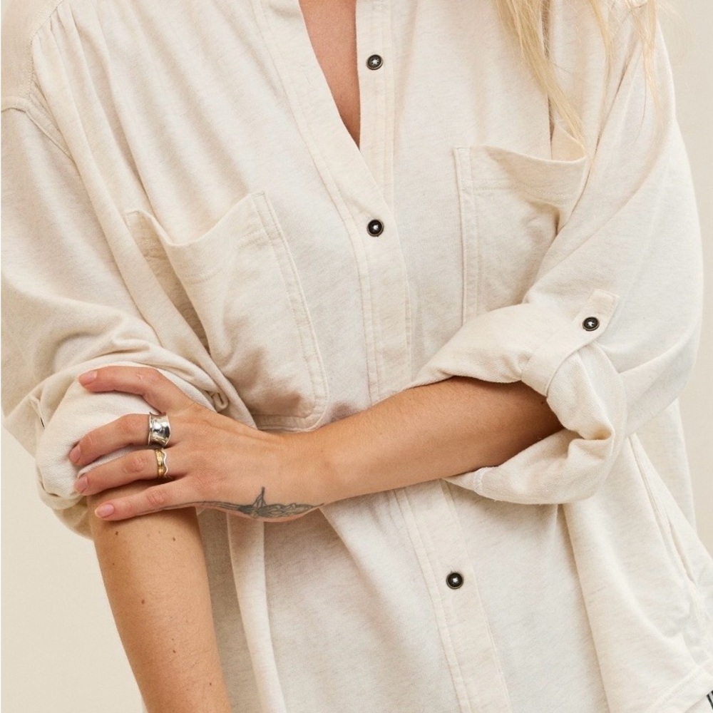 Aerie Cream Button Down Shirt - Picture 2 of 12